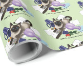 Papier Cadeau Siamese Cat Mischief drôle (Coin rond)