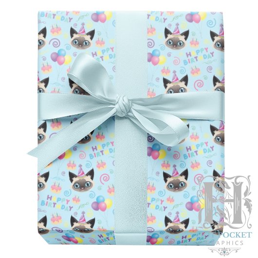 Papier Cadeau Siamese Cat Wrapping Paper in Blue