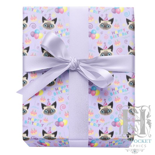 Papier Cadeau Siamese Cat Wrapping Paper in Purple