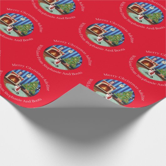 Papier Cadeau Siamese Kitty Chat personnalisé Noël (Coin)