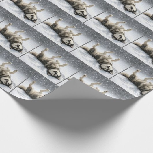 Papier Cadeau Siberian Huskey Creating a Snow Angel (Coin)
