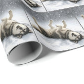 Papier Cadeau Siberian Huskey Creating a Snow Angel (Coin rond)