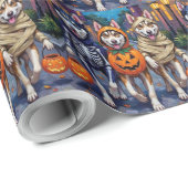 Papier Cadeau Siberian Husky Trick-or-Treating Halloween Costume (Coin rond)
