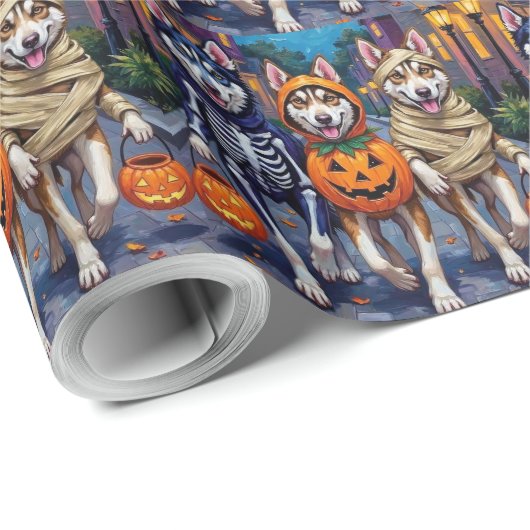 Papier Cadeau Siberian Husky Trick-or-Treating Halloween Costume (Coin rond)