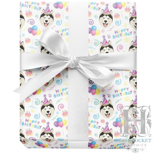 Papier Cadeau Siberian Husky Wrapping Paper in White
