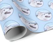 Papier Cadeau Sibérie Husky (argent et blanc) Peinture Chien Art (Coin rond)