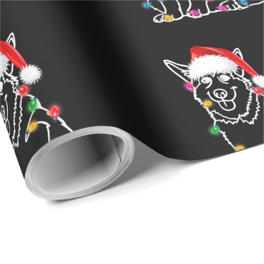 Papier Cadeau Sibérie Husky Dog Lights Christmas Matching Famill (Coin rond)