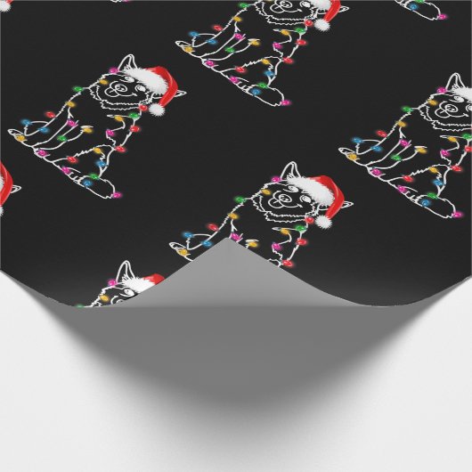 Papier Cadeau Sibérie Husky Dog Lights Christmas Matching Famill (Coin)
