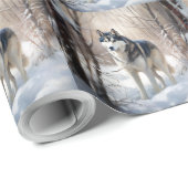 Papier Cadeau Sibérien Husky Laisser Neige Noël (Coin rond)
