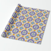Papier Cadeau Sicilian Vibrant Majolica Scrollwork Mediterranean (Déroulé)
