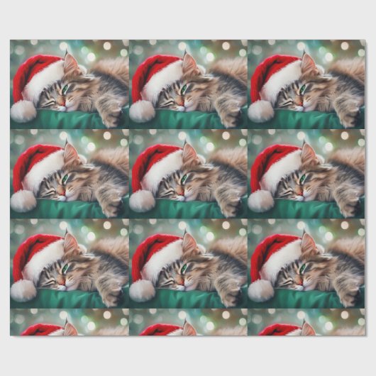 Papier Cadeau Sieste de chat de Noël (Plat)
