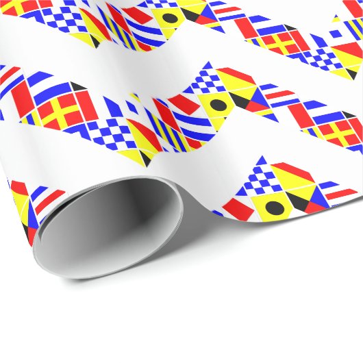 Papier Cadeau Signal Nautique drapeaux Blanc XL Chevron Motif (Coin rond)