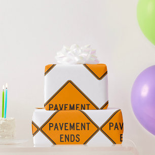 Papier Cadeau Signal routier de fin de chaussée Avertissement de
