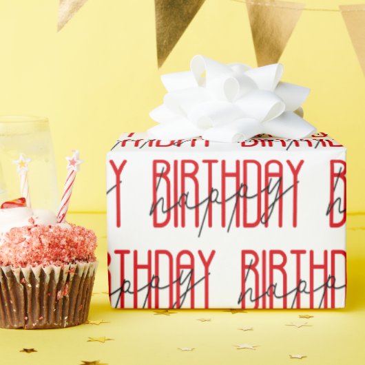 Papier Cadeau signe d'anniversaire rouge et noir heureux (Fête d'anniversaire)
