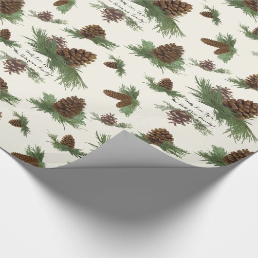 Papier Cadeau Signe de Noël rustique Nom du script botanique (Coin)