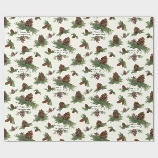Papier Cadeau Signe de Noël rustique Nom du script botanique (Plat)