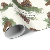 Papier Cadeau Signe de Noël rustique Nom du script botanique (Coin rond)