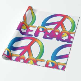 Papier Cadeau Signe de Paix Arc-en-Ciel Rétro Hippie