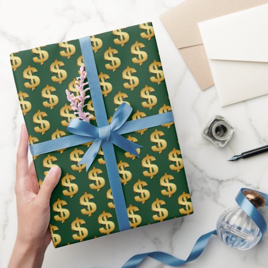 Papier Cadeau Signes Dollar Or Sur Vert (Cadeaux)