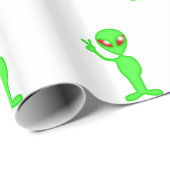 Papier Cadeau Silhouette alien verte (Coin rond)