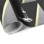 Papier Cadeau Silhouette blanche de plate-forme de forage sur le (Coin rond)