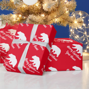 Papier Cadeau Silhouette blanche ours polaire coutume Noël roug