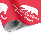 Papier Cadeau Silhouette blanche ours polaire coutume Noël rouge (Coin rond)
