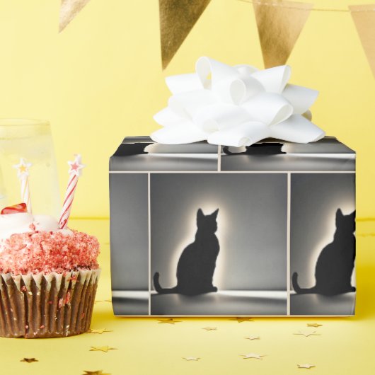 Papier Cadeau Silhouette Chat Avec Luminosité (Fête d'anniversaire)
