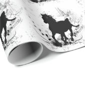 Papier Cadeau Silhouette, cheval noir (Coin rond)