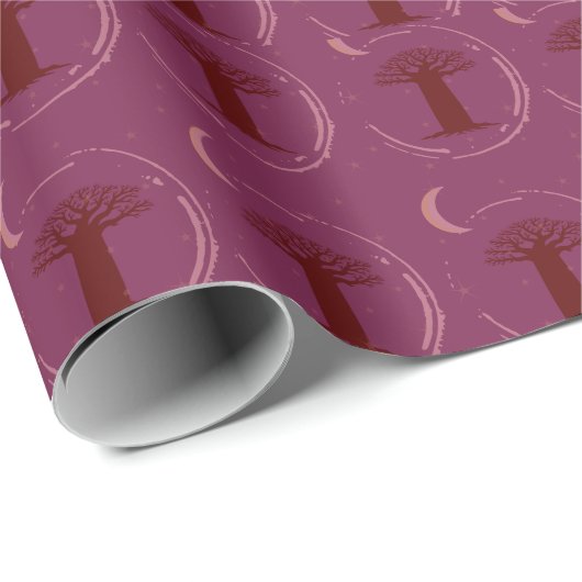 Papier cadeau silhouette d'arbre Baobab Marron (Coin rond)