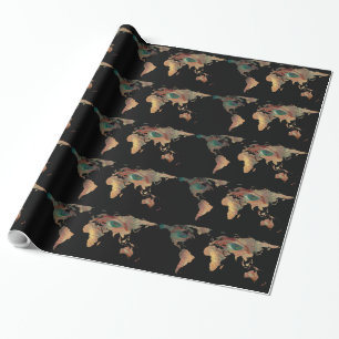 Papier Cadeau Silhouette de carte du monde - les yeux peints de