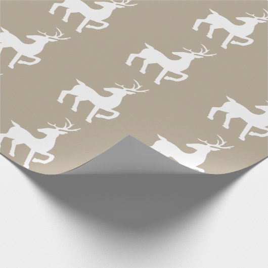 Papier Cadeau Silhouette De Cerf Blanc Motif Sur Beige (Coin)