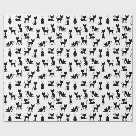 Papier Cadeau Silhouette de chat noir et blanc (Plat)
