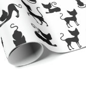 Papier Cadeau Silhouette de chat noir et blanc (Coin rond)