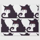 Papier Cadeau Silhouette de chat noir malin avec yeux rouges (Plat)
