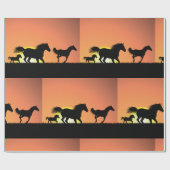 Papier Cadeau Silhouette de chevaux sauvages au coucher du solei (Plat)