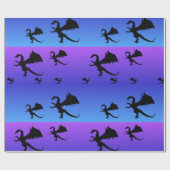 Papier Cadeau Silhouette de Dragon Volant Violet Bleu (Plat)