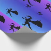 Papier Cadeau Silhouette de Dragon Volant Violet Bleu (Coin)