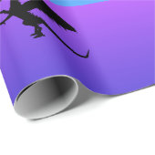 Papier Cadeau Silhouette de Dragon Volant Violet Bleu (Coin rond)