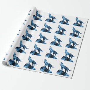 Papier Cadeau Silhouette de fumée brillante bleue hurlante