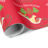 Papier Cadeau Silhouette de Noël du Labrador jaune Rouge (Coin rond)