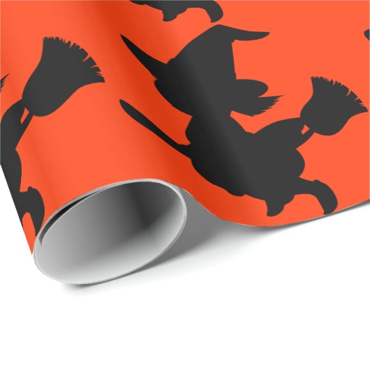 Papier Cadeau Silhouette de sorcière de vol (Coin rond)