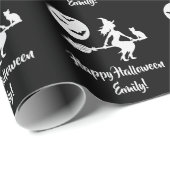 Papier Cadeau Silhouette De Sorcière D'Halloween Noir Et Blanc (Coin rond)