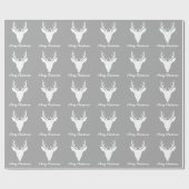 Papier Cadeau Silhouette De Tête De Cerf Blanc Sur Texte Gris Et (Plat)