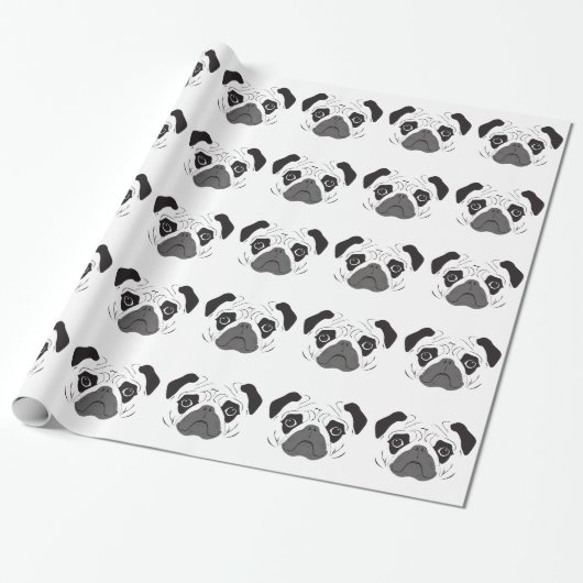 Papier Cadeau Silhouette de visage de Pug (Déroulé)
