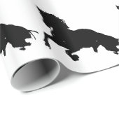 Papier Cadeau Silhouette du cheval blanc noir (Coin rond)