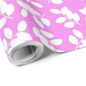 Papier Cadeau Silhouette feuille blanche sur rose (Coin rond)