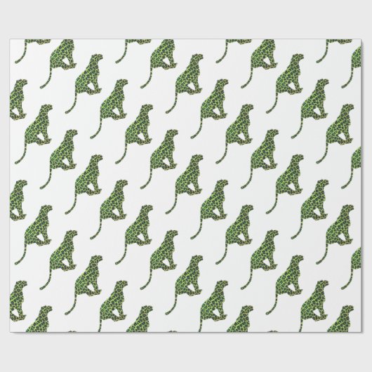 Papier Cadeau Silhouette léopard noir et vert (Plat)