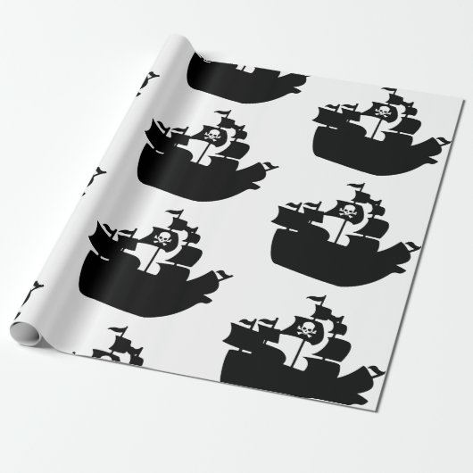 Papier Cadeau Silhouette noire de bateau de pirate (Déroulé)