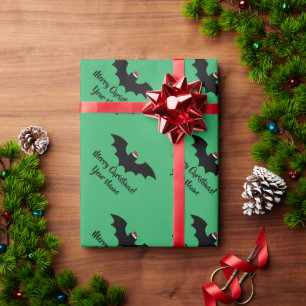 Papier Cadeau Silhouette père Noël chauve-souris vert Noël cadea